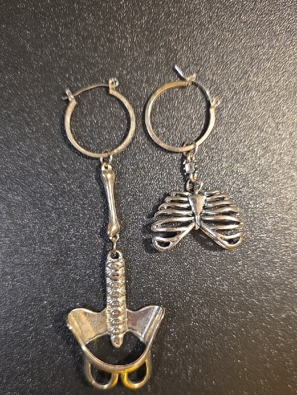 BodyRage Silver Tone Anatomical Ribcage & Pelvis Dangle Hoop Earrings Spencer's